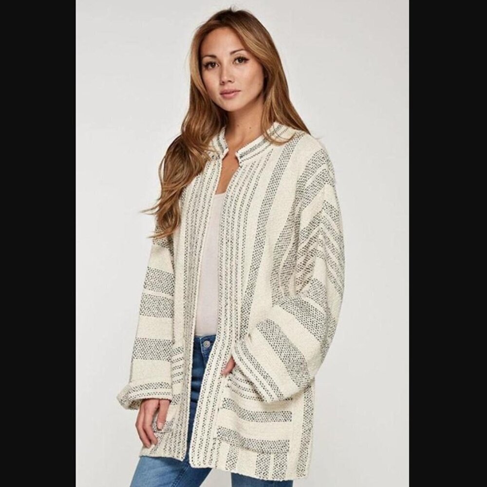 Lovestitch Baja Beach Cardigan - Ecru Stripe M/L